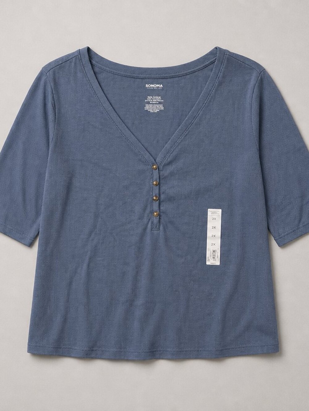 Sonoma Women's Blue V-Neck Top Size 2X